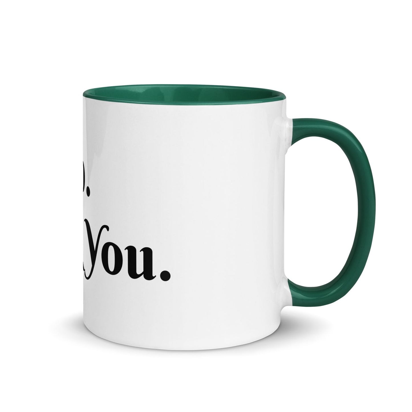 White Ceramic Cup with Color Inside - Dark green - 11 oz