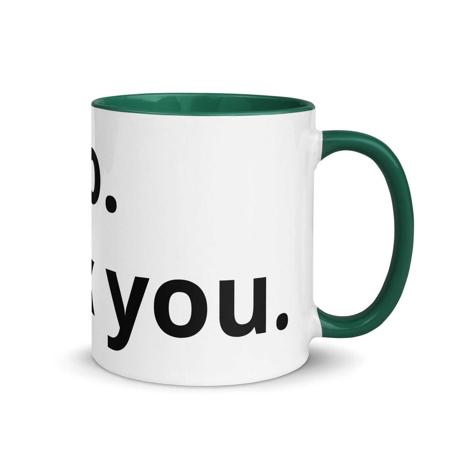 White Ceramic Cup with Color Inside - Dark green