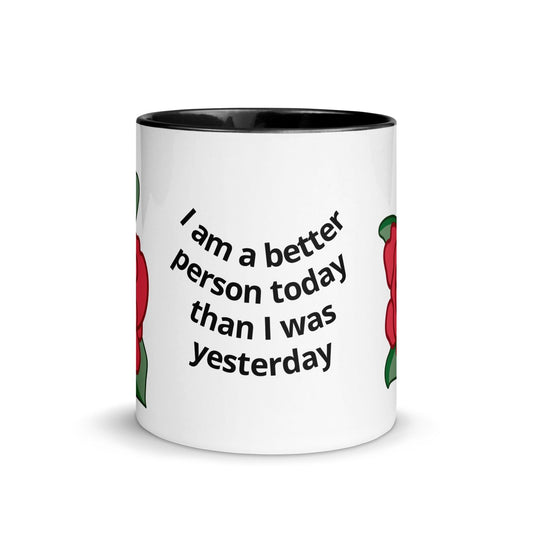 White Cup Flower Mug with Black Accent Color